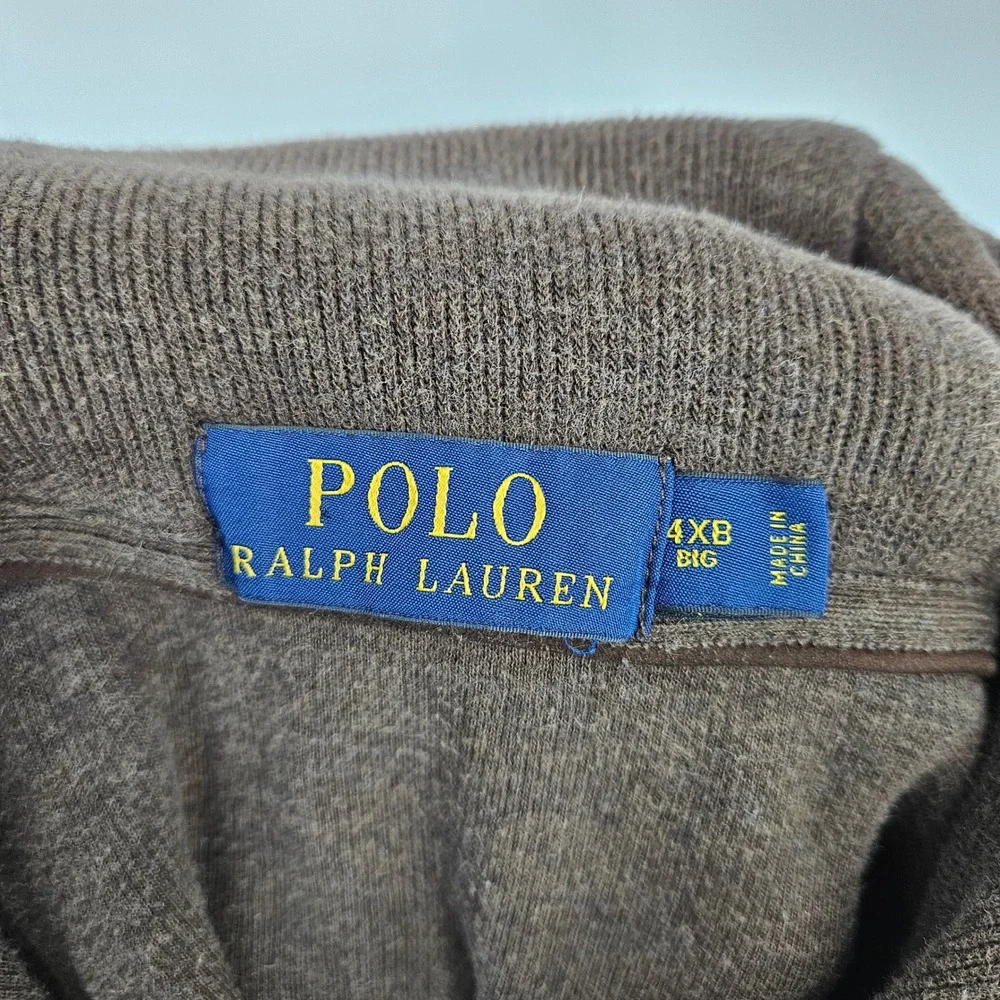 Polo Ralph Lauren Sweater Mens 4XB Shawl Collar Brown Elbow Patches Casual